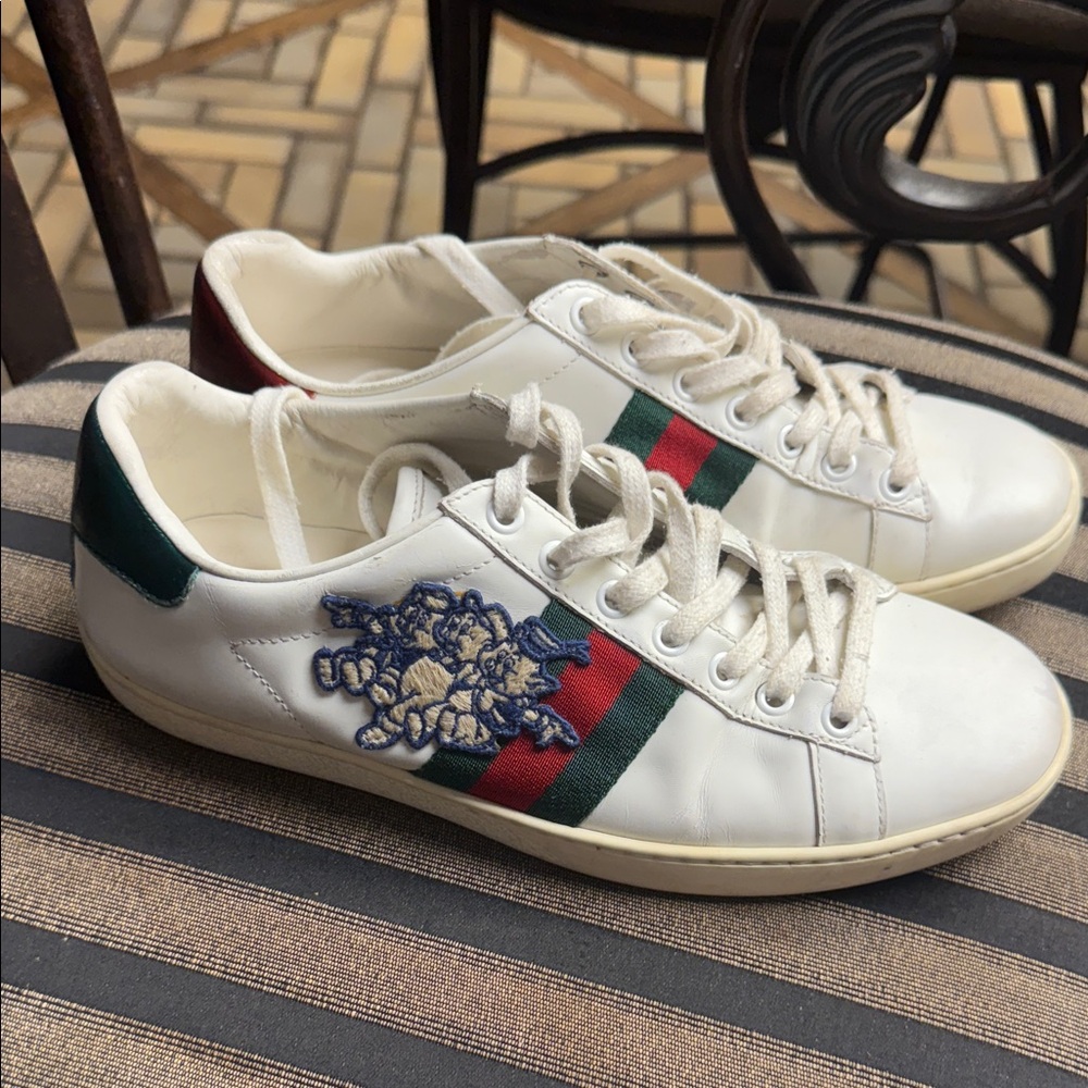 Gucci White Sneakers with Red and Green Accents